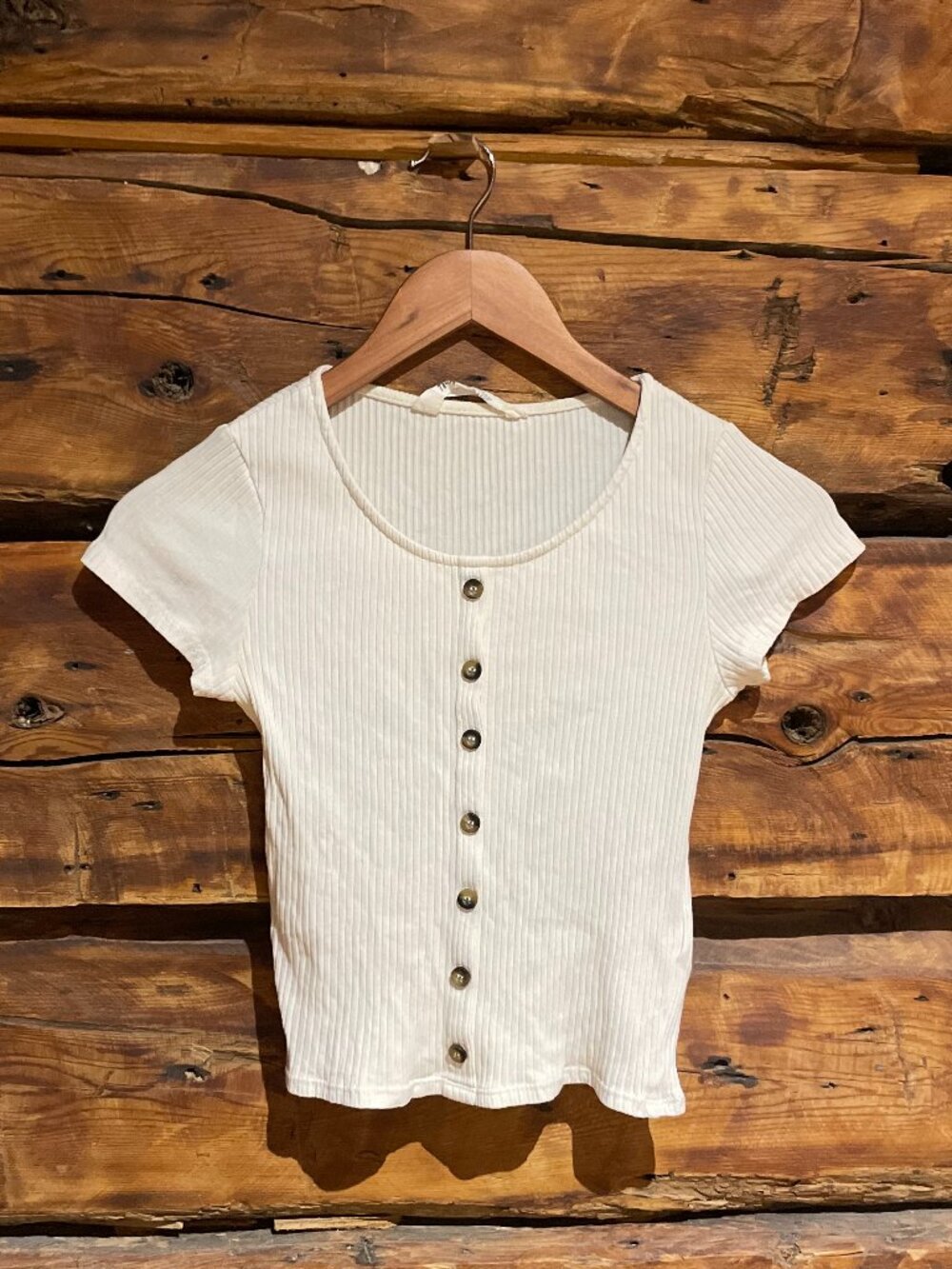 Vintage H&M Ribbed Button Front Top Cream